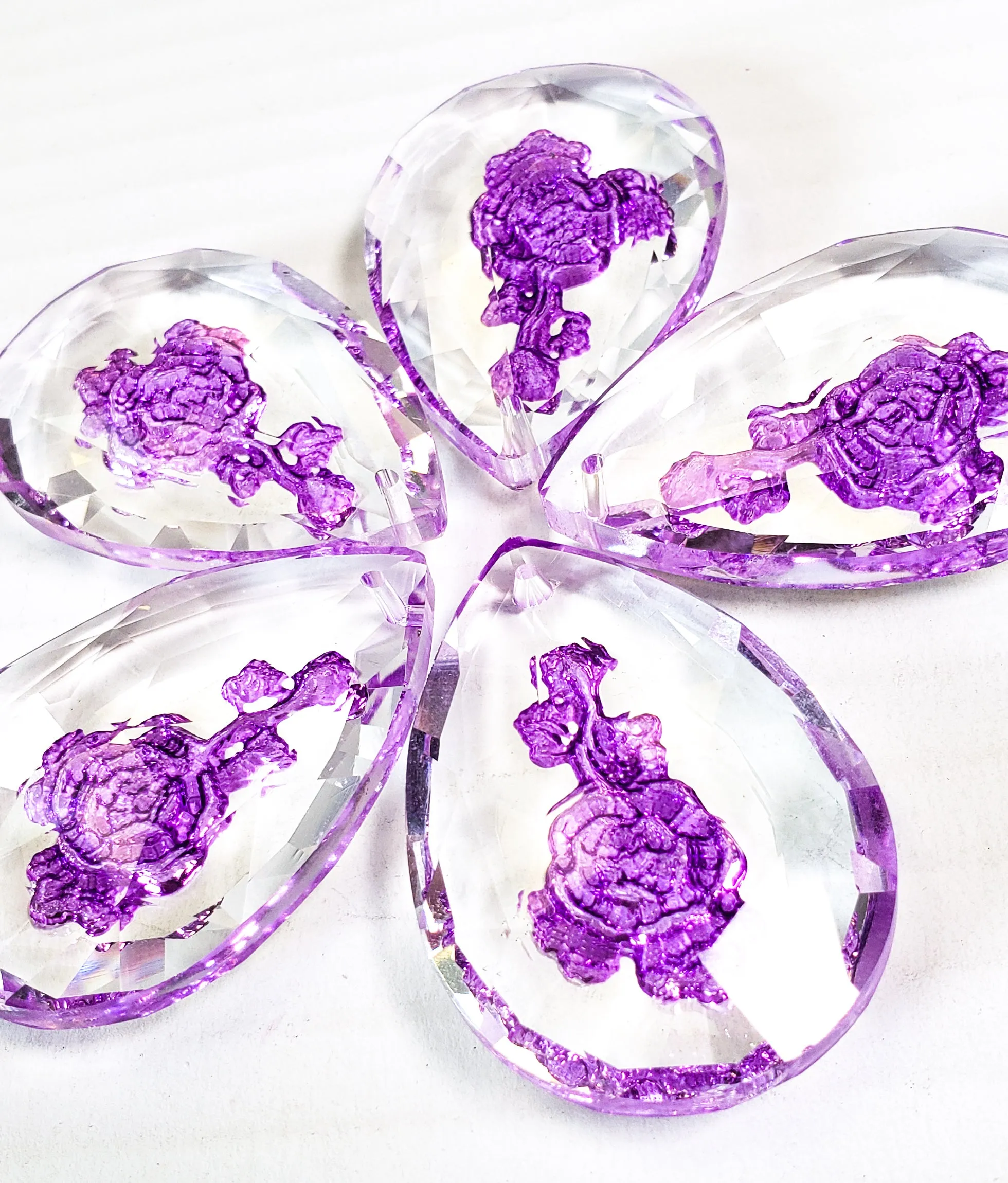 Purple Rose Teardrop Prism, 50mm Chandelier Crystals, Pack of 5
