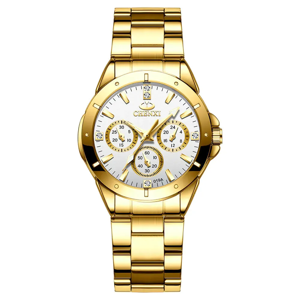 "Couple's Waterproof Quartz Watches with Steel Band"