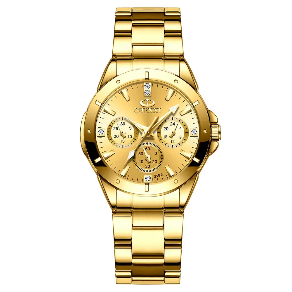 "Couple's Waterproof Quartz Watches with Steel Band"