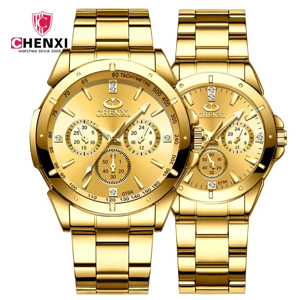 "Couple's Waterproof Quartz Watches with Steel Band"