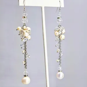 "Sparkle-Lotopus!" 4" Earrings - Pearls, Crystals, Sterling