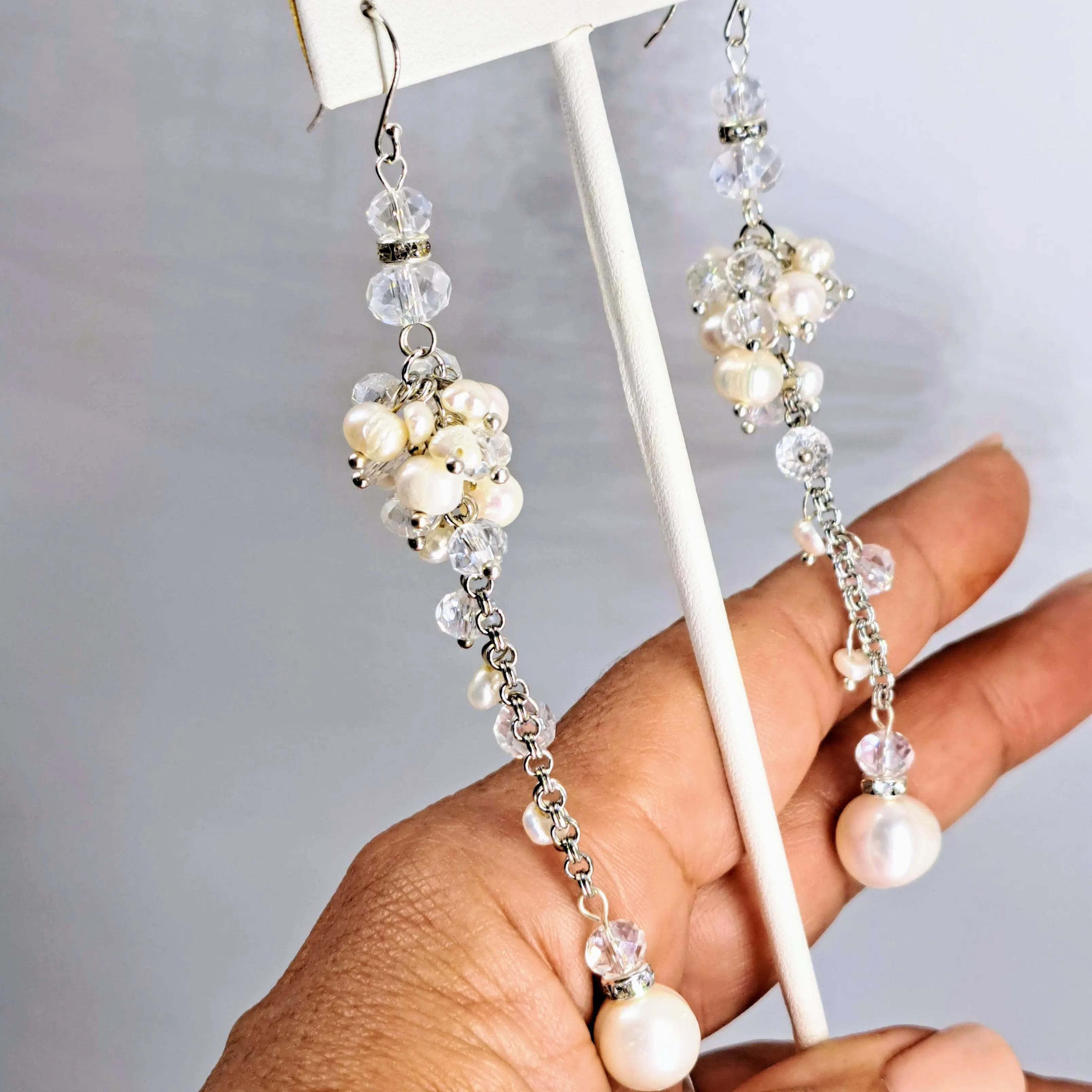 "Sparkle-Lotopus!" 4" Earrings - Pearls, Crystals, Sterling