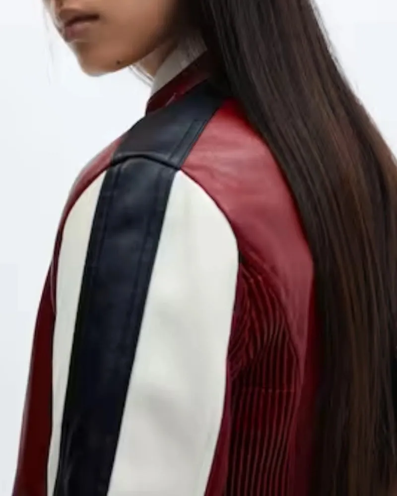 Red Cherry Crop Leather Jacket