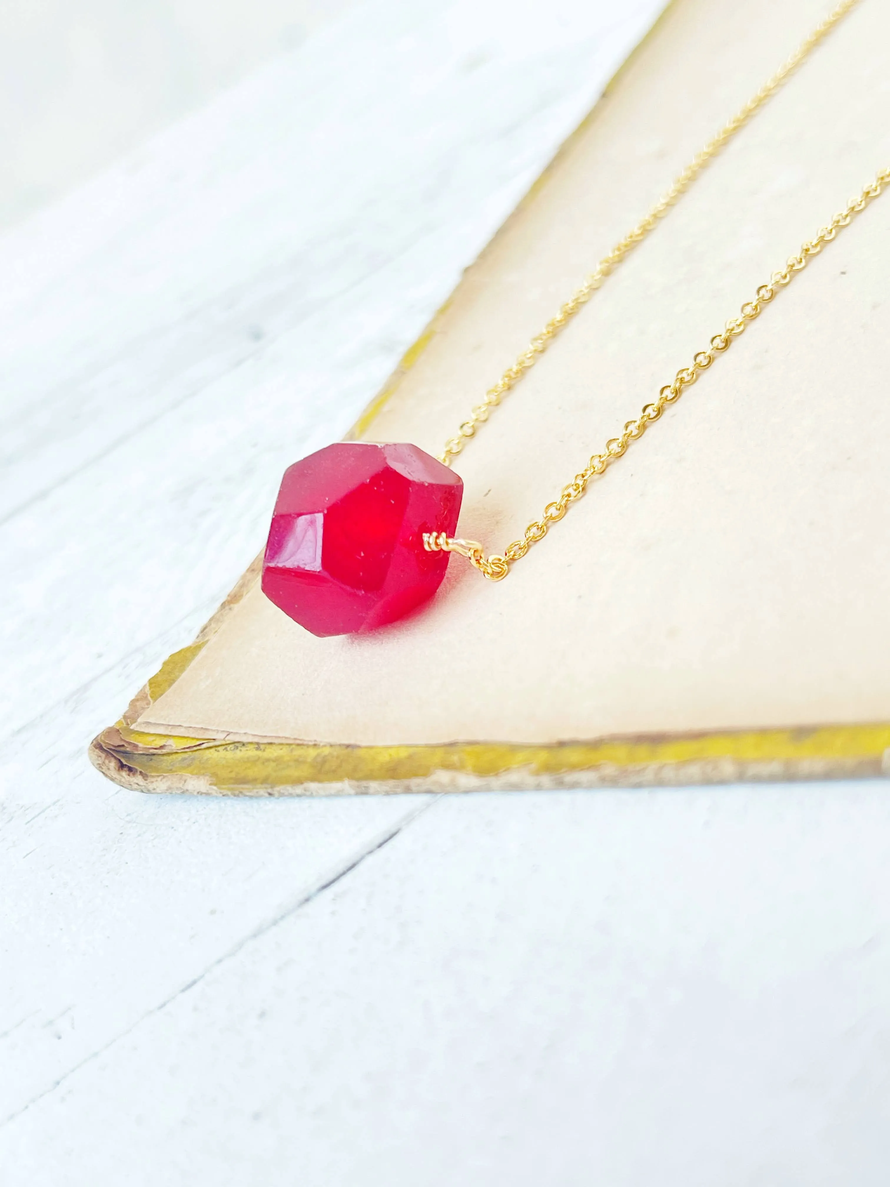 Red Dyed Quartz Nugget Necklace