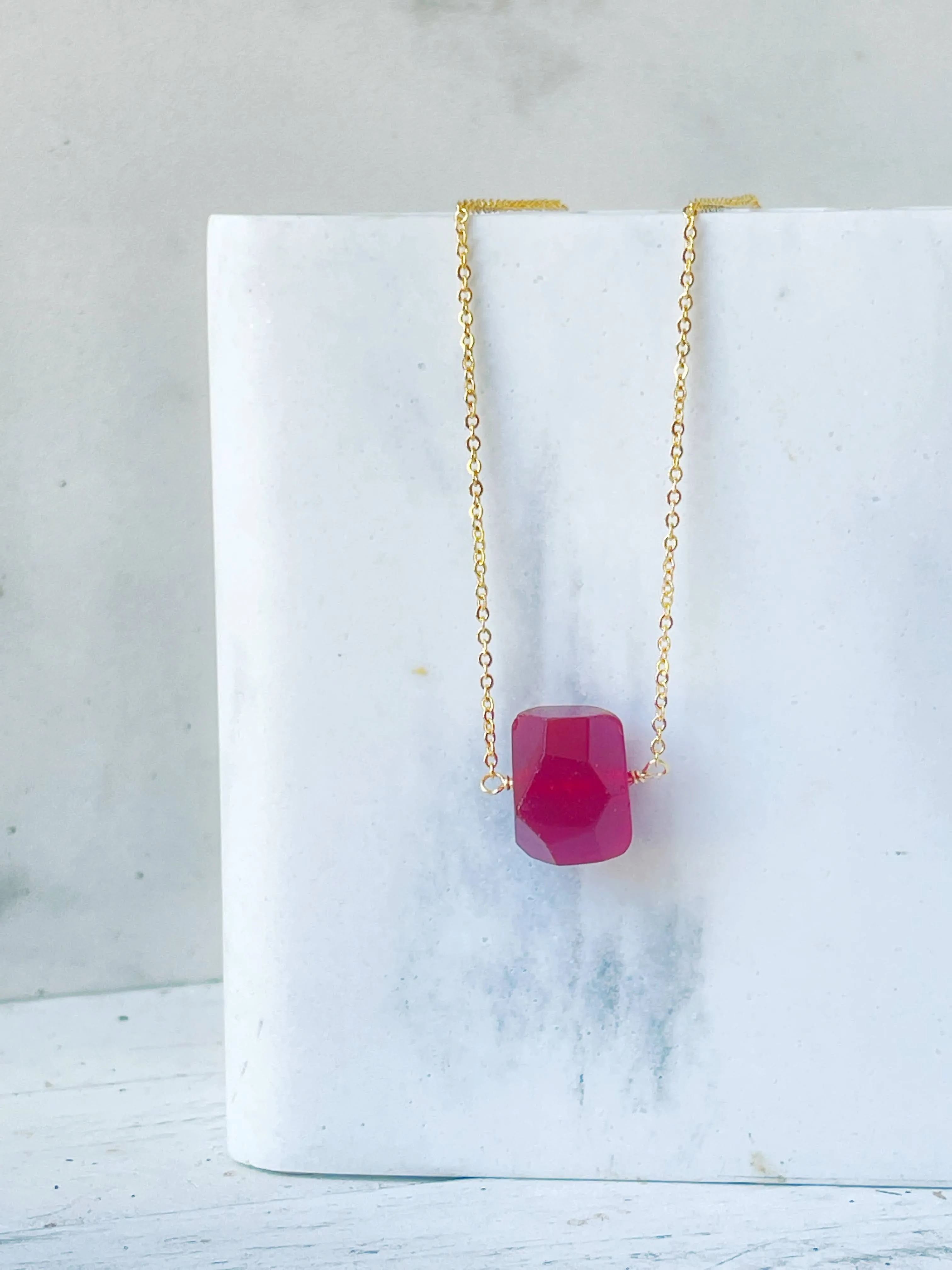 Red Dyed Quartz Nugget Necklace