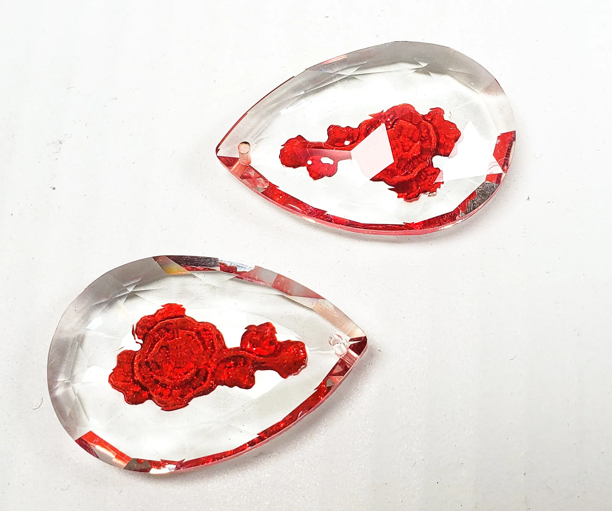 Red Rose Teardrop Prism, 50mm Chandelier Crystals, Pack of 5