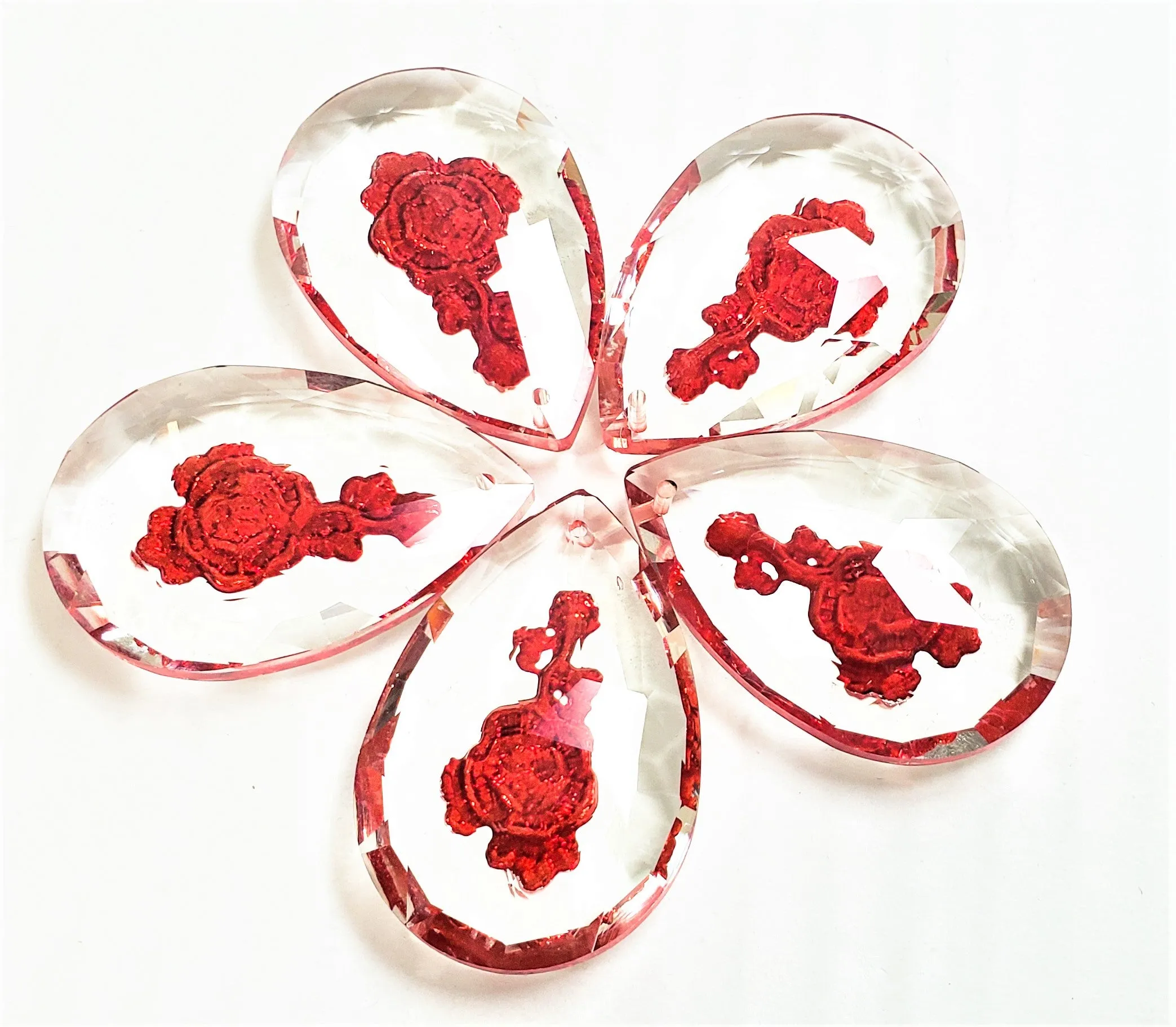 Red Rose Teardrop Prism, 50mm Chandelier Crystals, Pack of 5