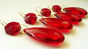 Red Smooth Teardrop 38mm Chandelier Crystals Ornament, Pack of 5