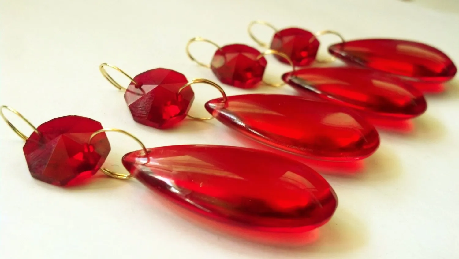 Red Smooth Teardrop 38mm Chandelier Crystals Ornament, Pack of 5