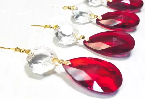 Red Teardrop Chandelier Crystals with Diamond Cut Octagon