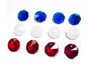 Red White and Blue 14mm Octagon Beads Chandelier Crystals 2 Holes