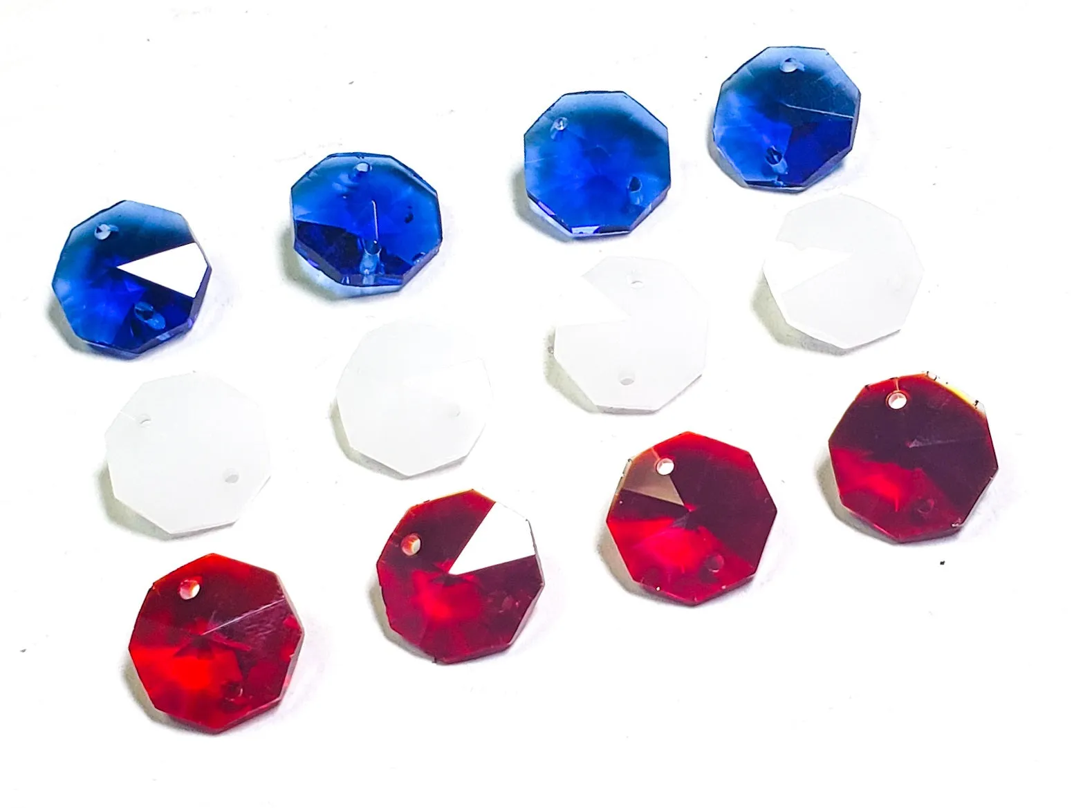 Red White and Blue 14mm Octagon Beads Chandelier Crystals 2 Holes
