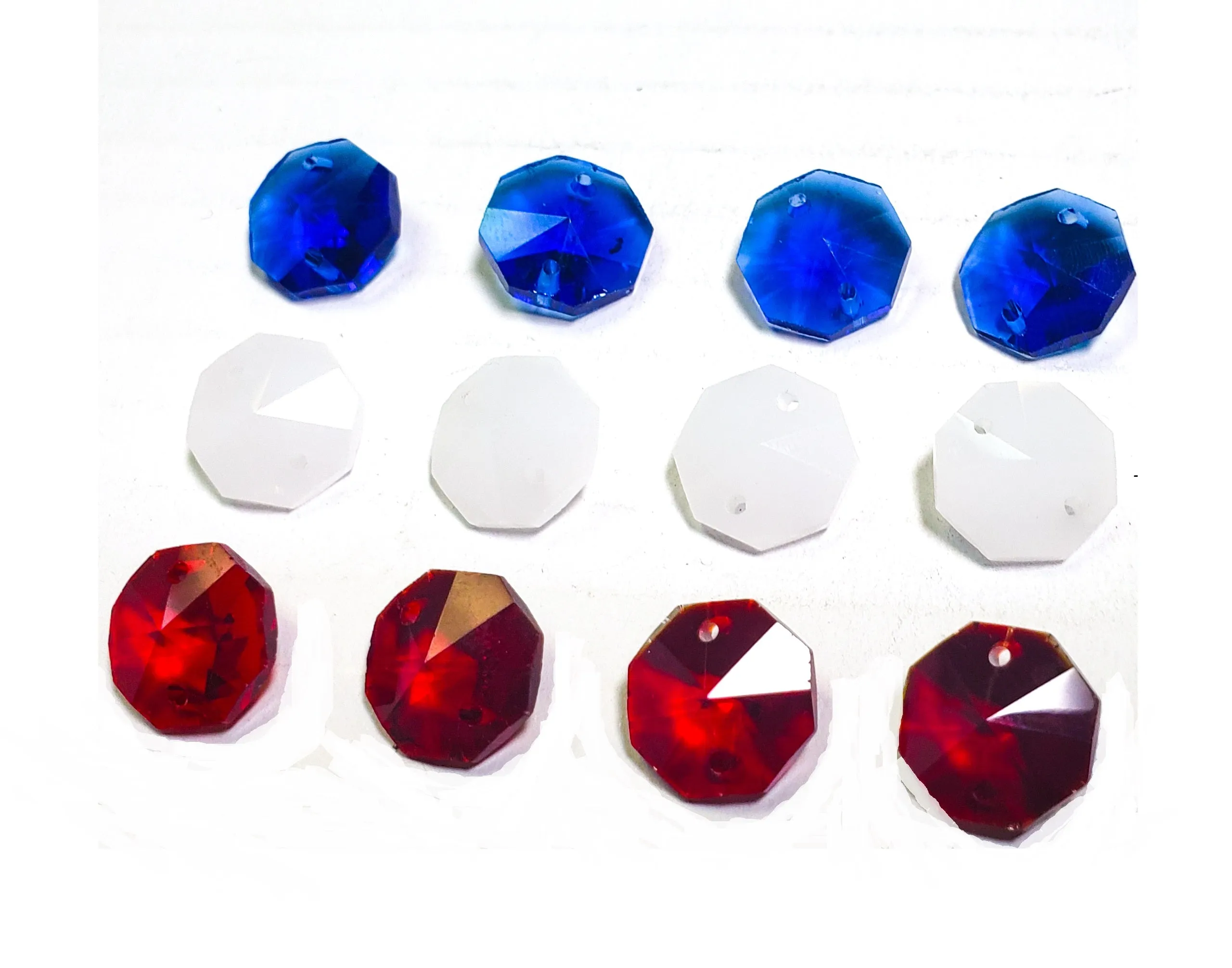 Red White and Blue 14mm Octagon Beads Chandelier Crystals 2 Holes