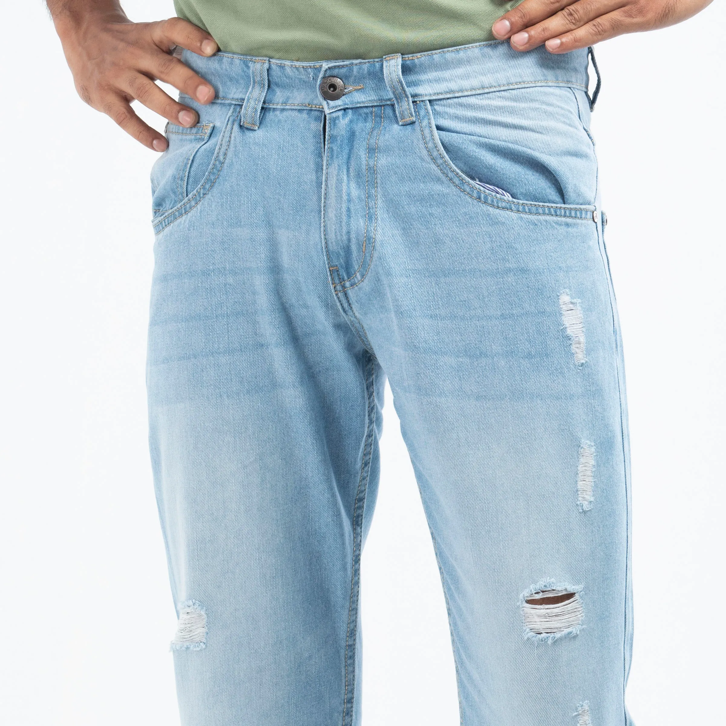 Relaxed fit non stretch ripped jeans - Super Light