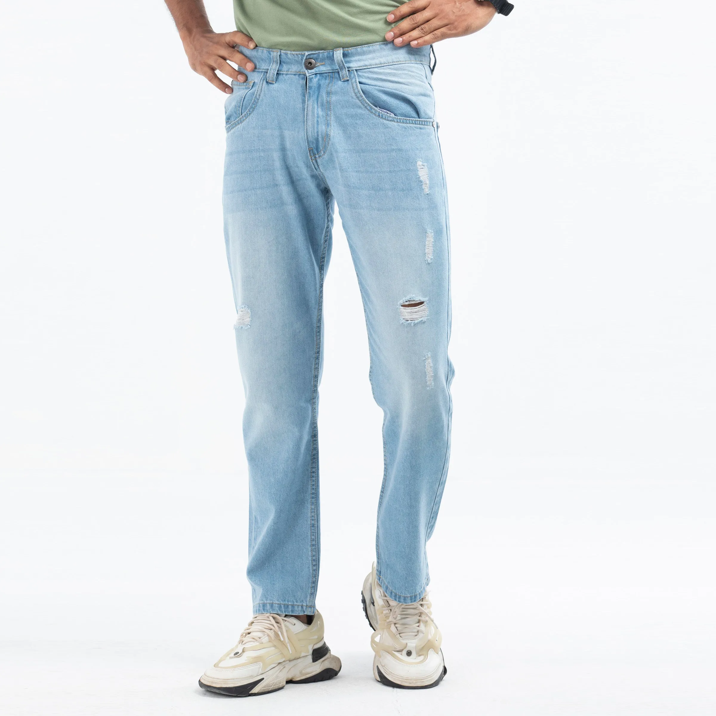 Relaxed fit non stretch ripped jeans - Super Light