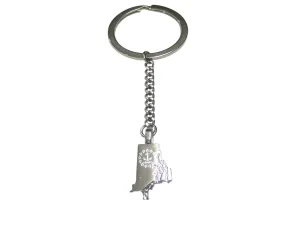 Rhode Island State Map Shape and Flag Design Pendant Keychain