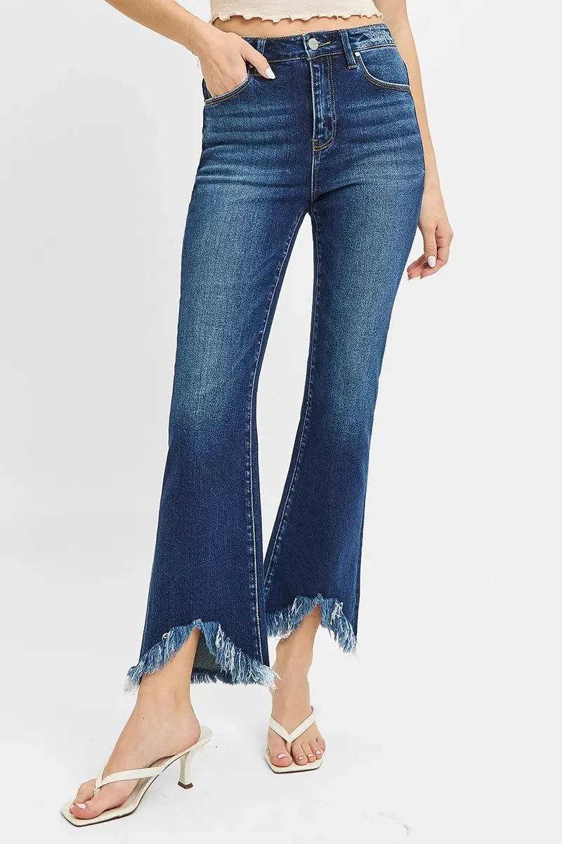 RISEN High Rise Crop Bootcut Fray Hem Jeans