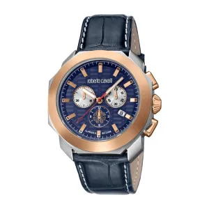Roberto Cavalli Men's Chronograph Watch With Blue Leather Strap