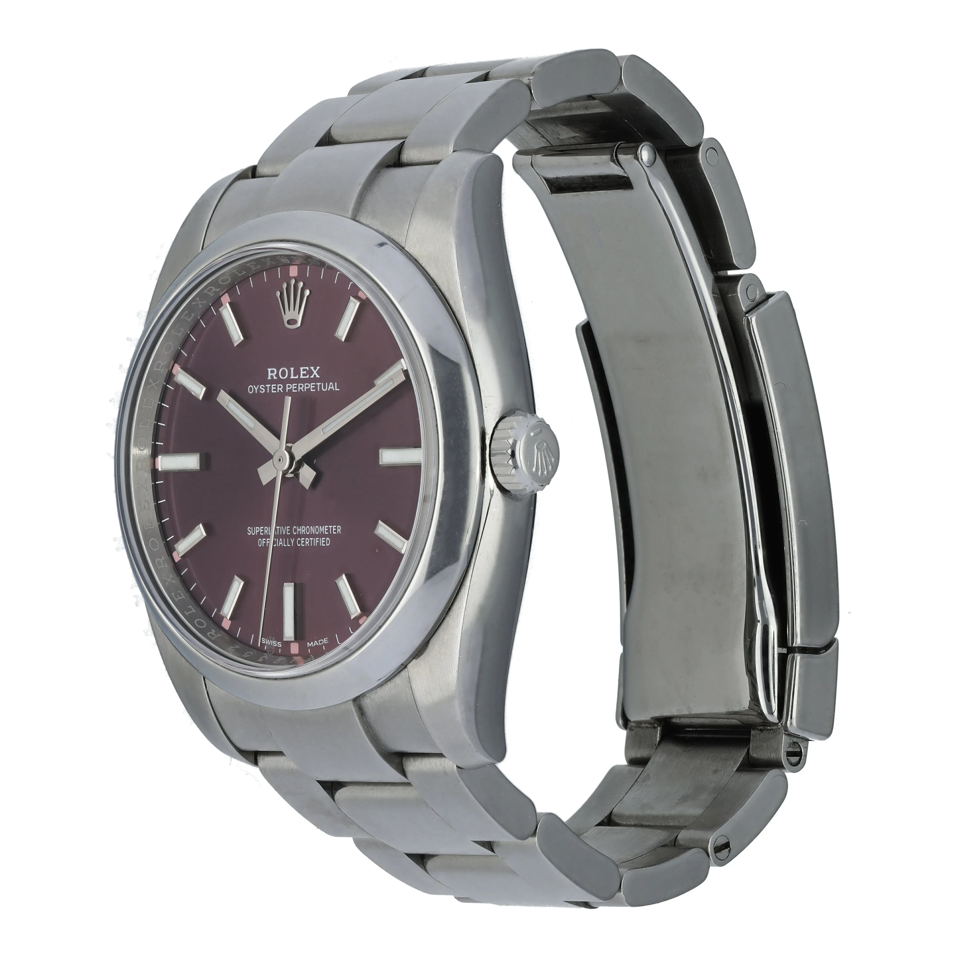 Rolex Oyster Perpetual 114200 Red Grape Watch Box Papers