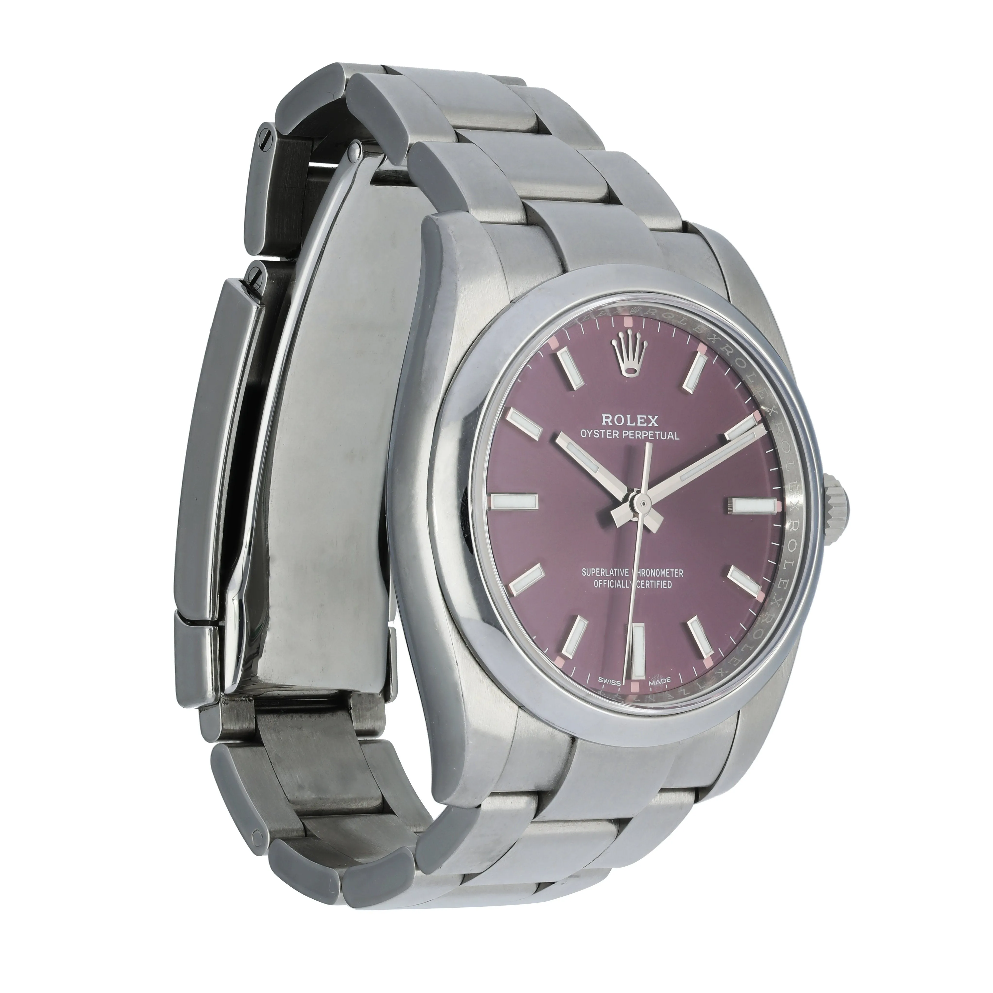 Rolex Oyster Perpetual 114200 Red Grape Watch Box Papers