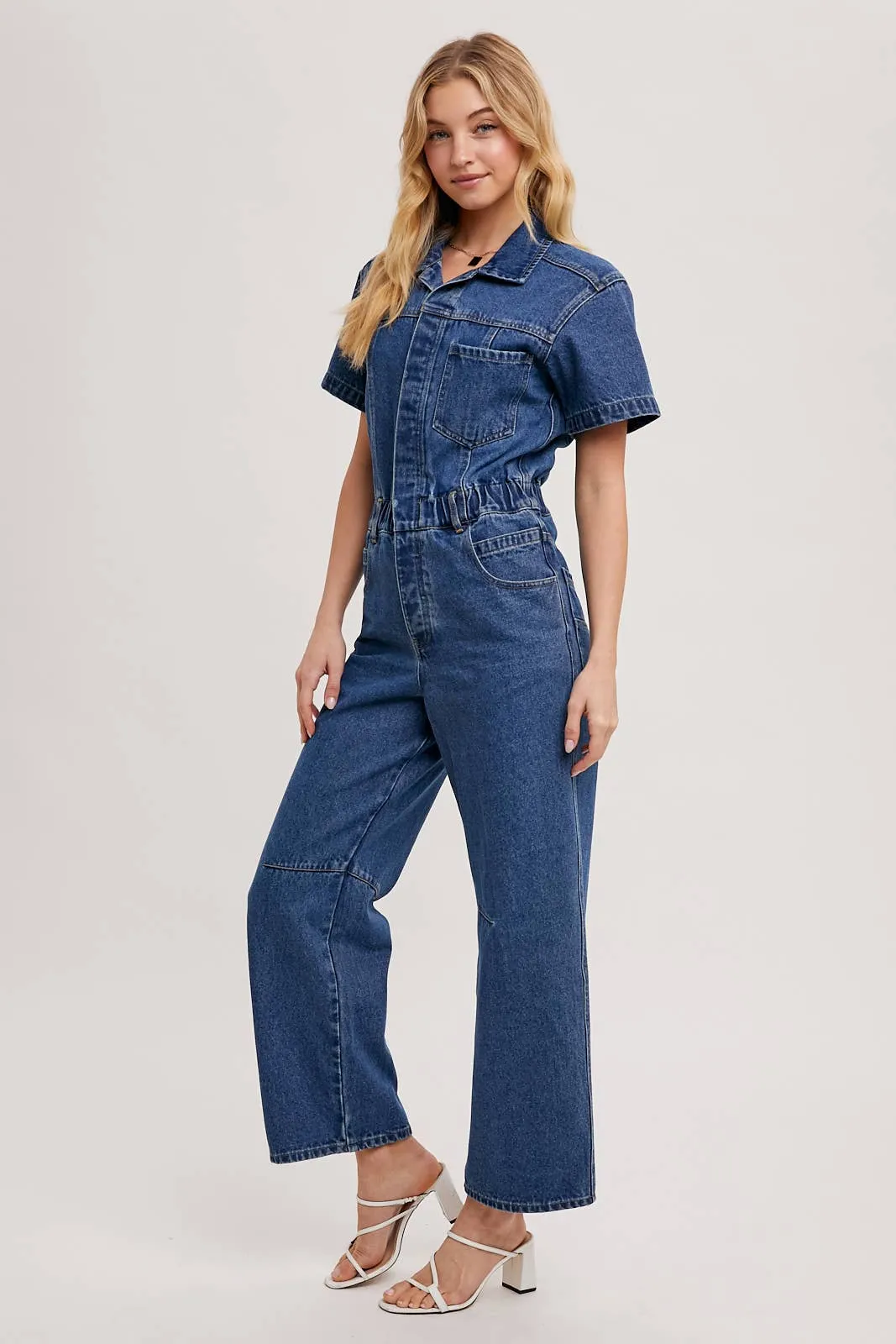 Rori Denim Button Front Carpenter Jumpsuit