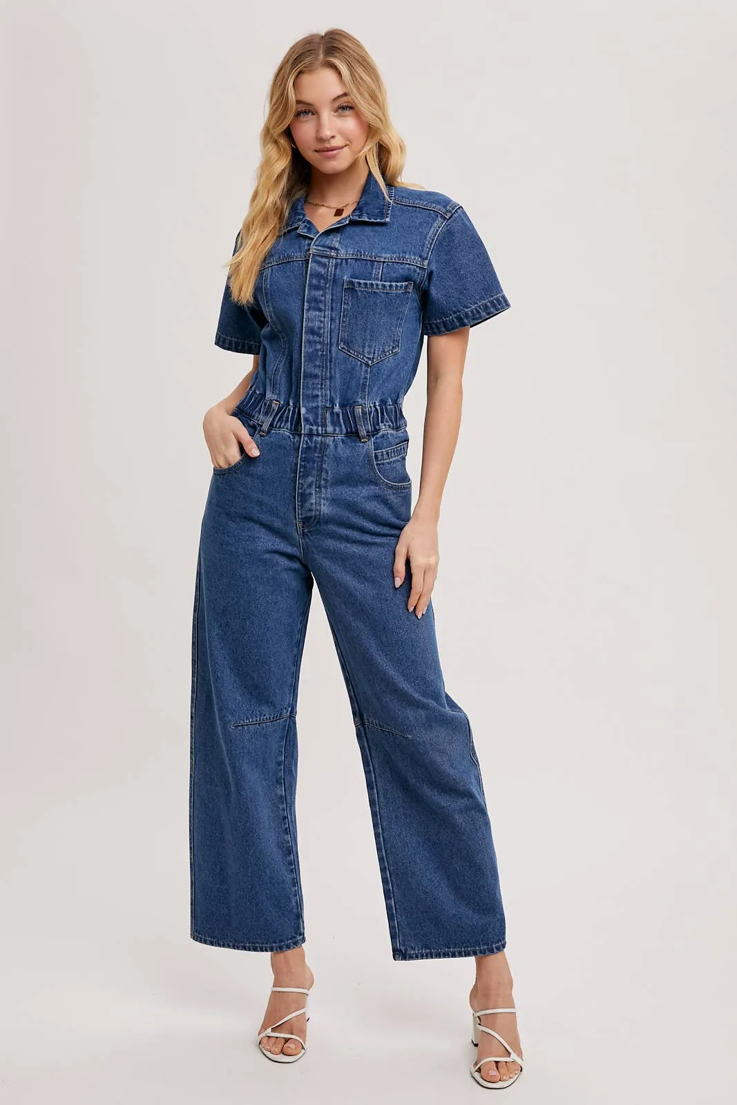 Rori Denim Button Front Carpenter Jumpsuit