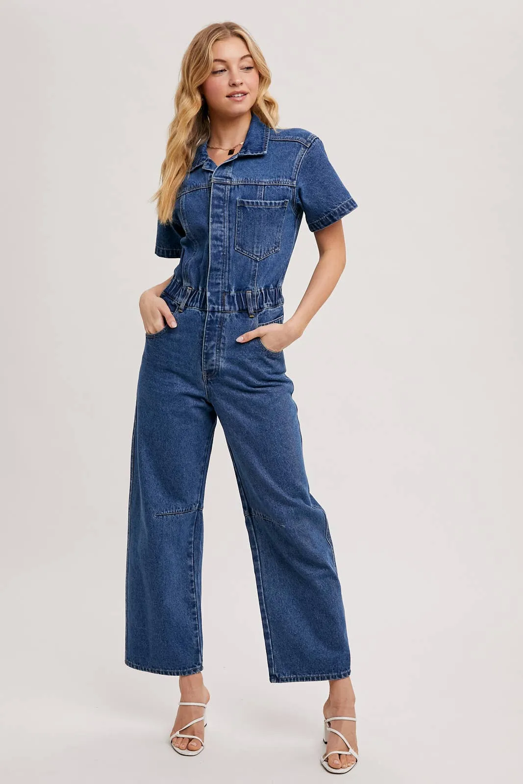 Rori Denim Button Front Carpenter Jumpsuit