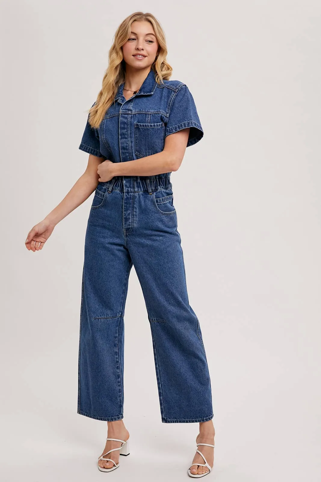 Rori Denim Button Front Carpenter Jumpsuit