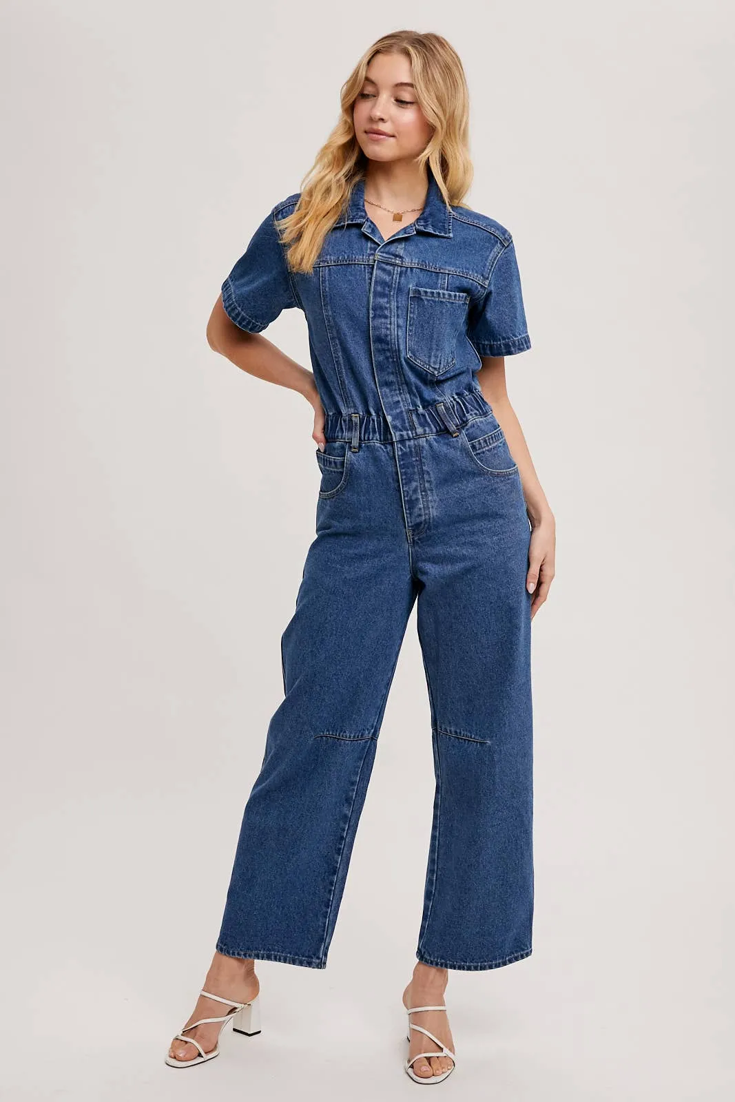 Rori Denim Button Front Carpenter Jumpsuit