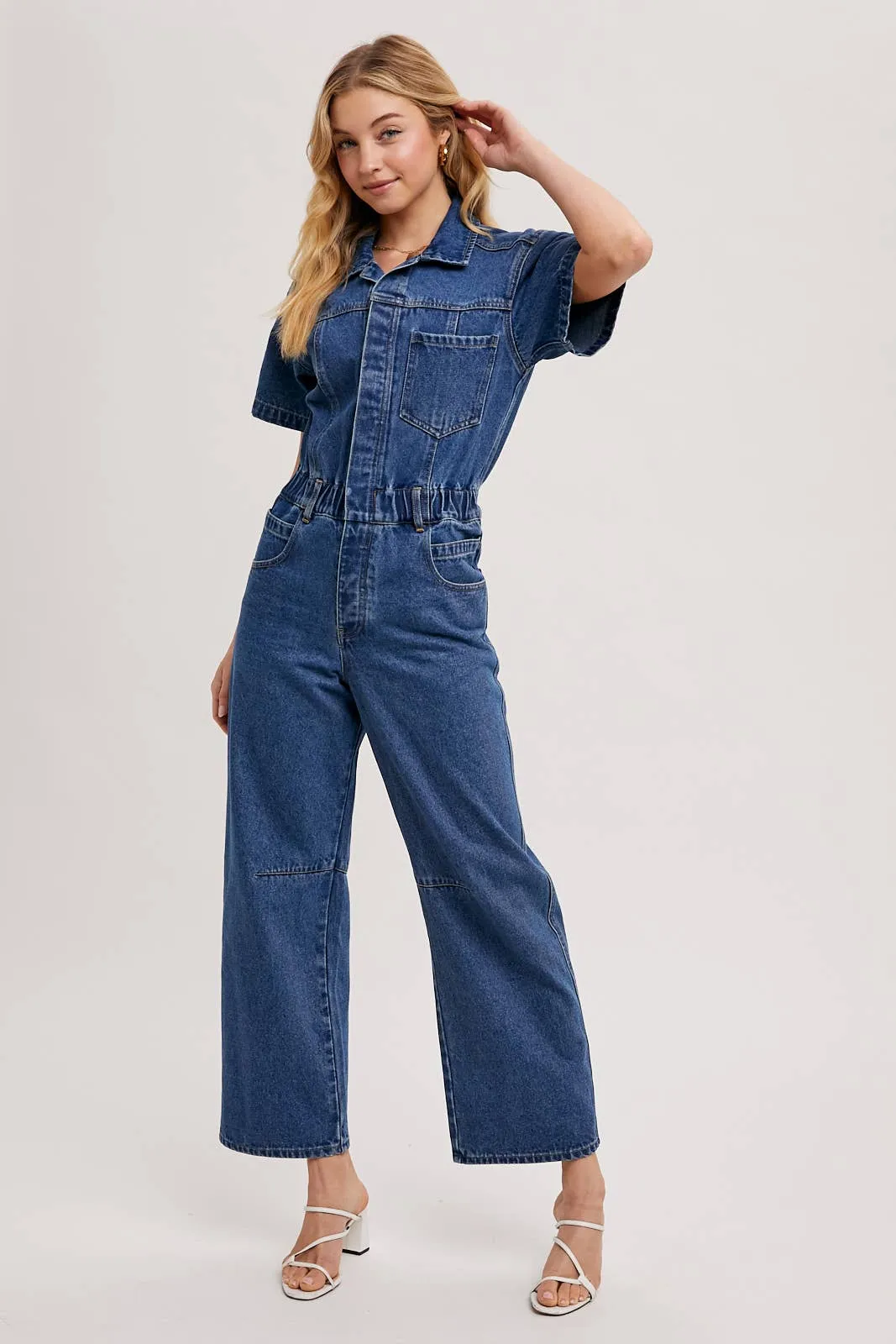 Rori Denim Button Front Carpenter Jumpsuit