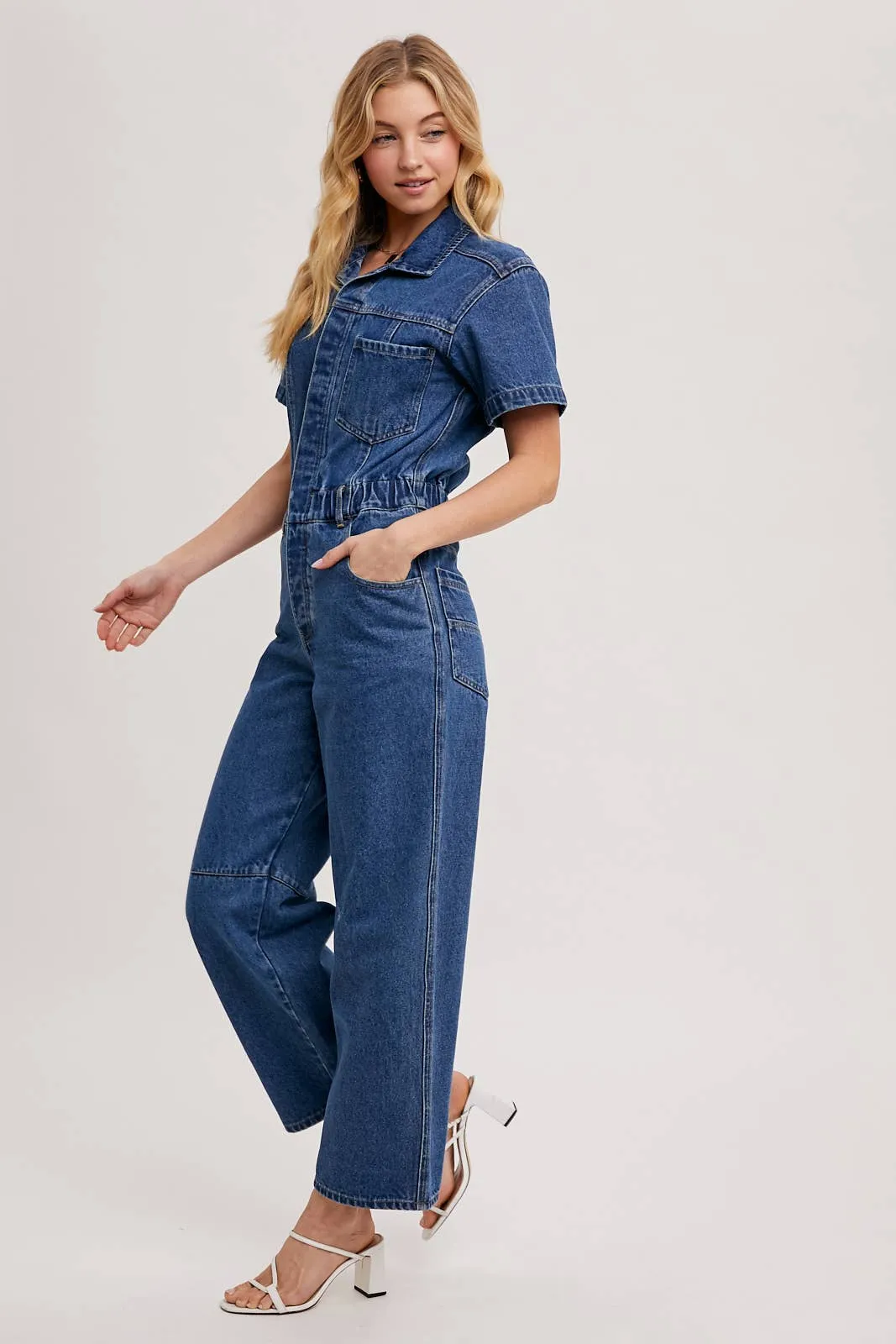 Rori Denim Button Front Carpenter Jumpsuit