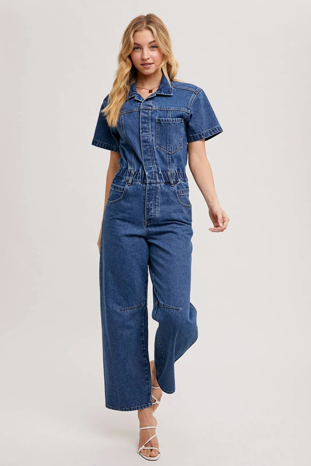Rori Denim Button Front Carpenter Jumpsuit