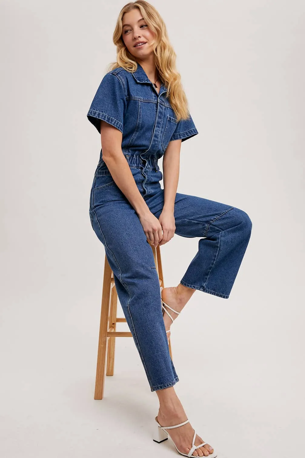 Rori Denim Button Front Carpenter Jumpsuit