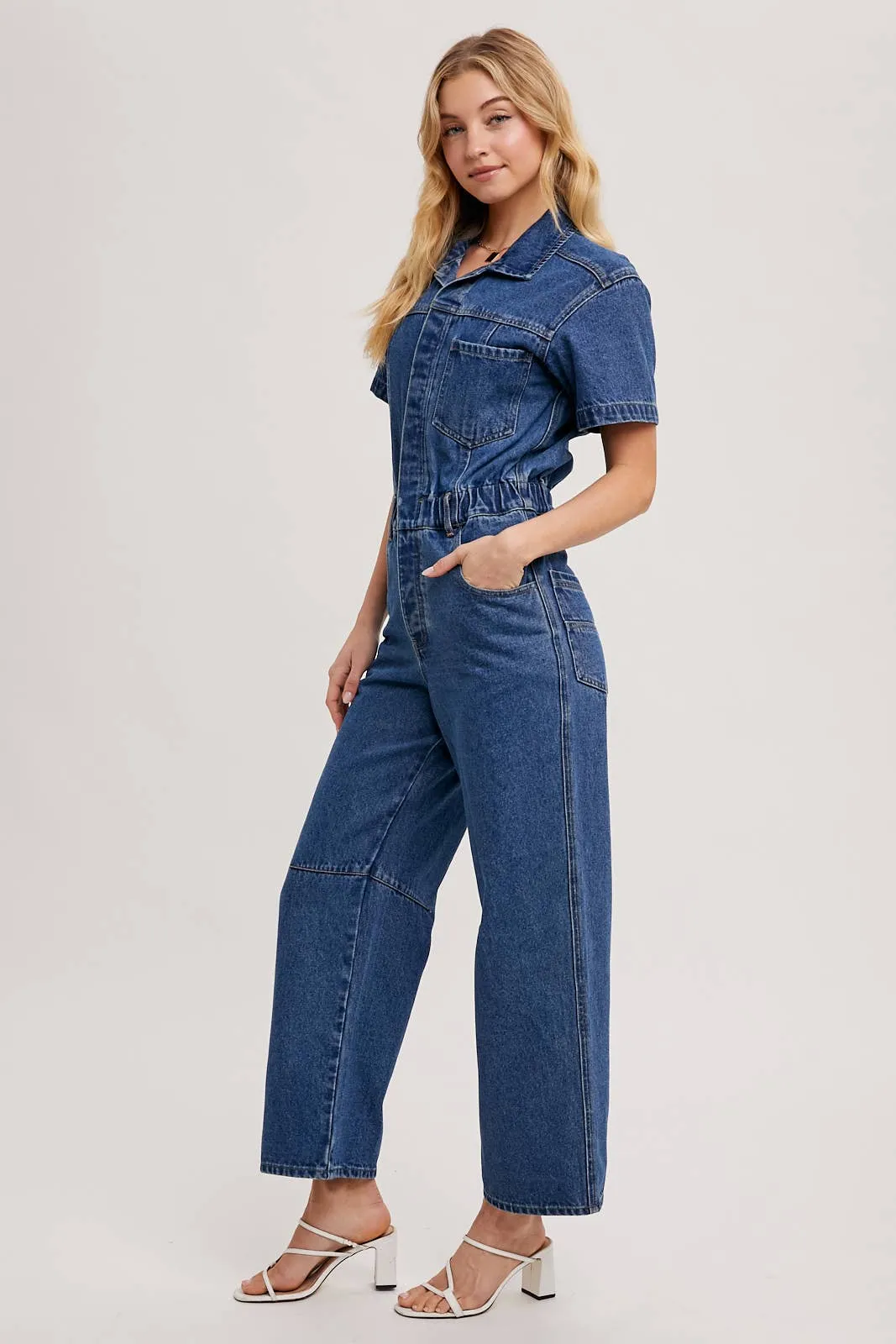 Rori Denim Button Front Carpenter Jumpsuit