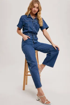 Rori Denim Button Front Carpenter Jumpsuit