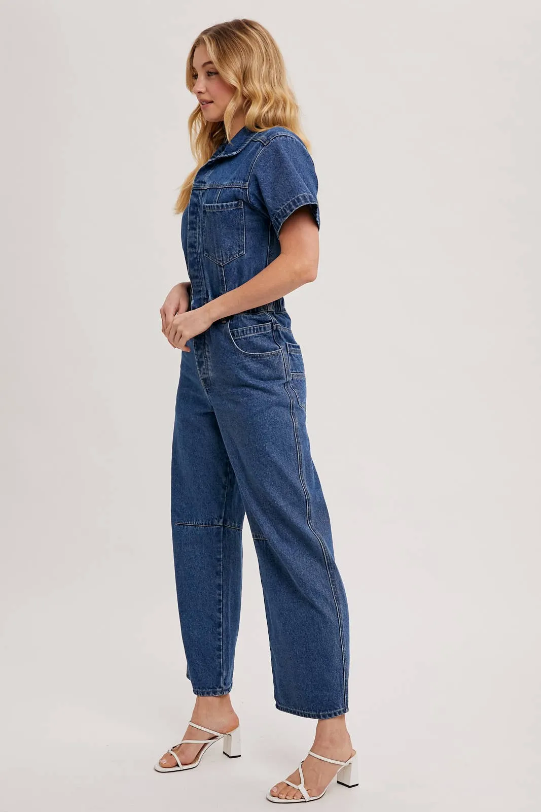 Rori Denim Button Front Carpenter Jumpsuit