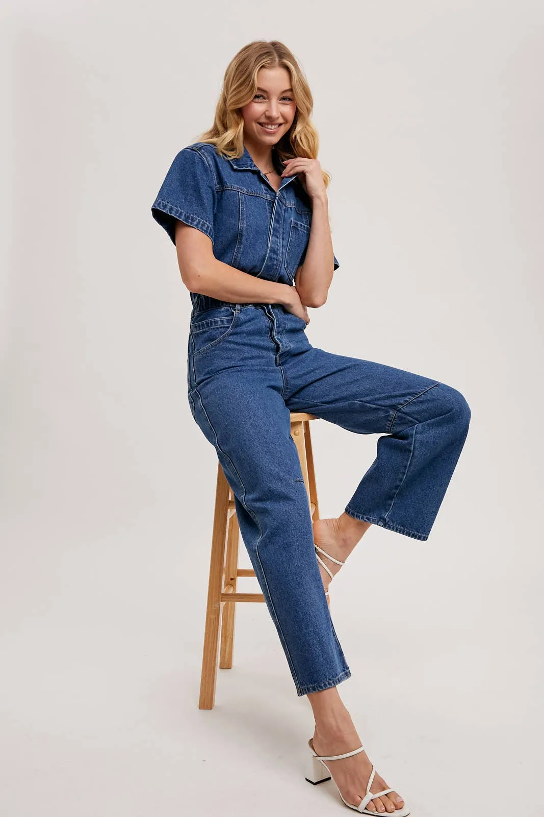 Rori Denim Button Front Carpenter Jumpsuit