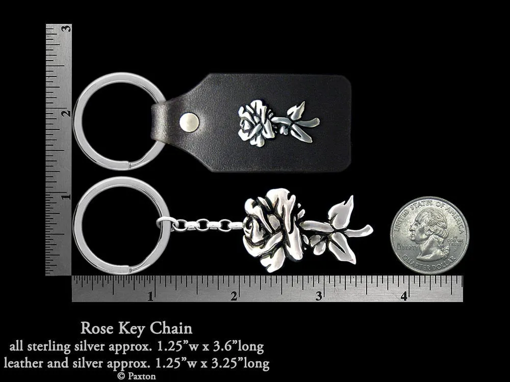 Rose Flower Key Chain / Key Ring Sterling Silver