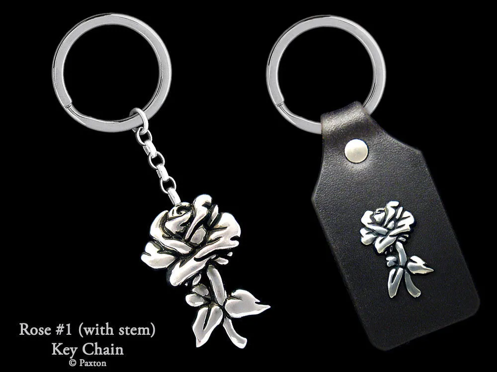 Rose Flower Key Chain / Key Ring Sterling Silver