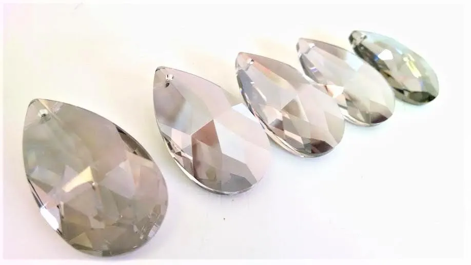 Satin Grey Teardrop Chandelier Crystals, Asfour #872, Pack of 5