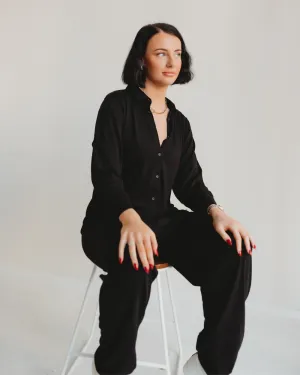 Shana Black Collared Jumpsuit