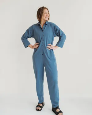 Shana Blue Collared Jumpsuit