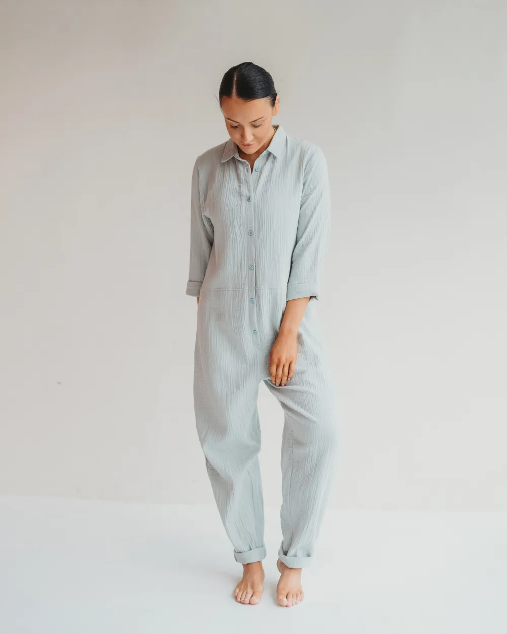 Shana Sky Blue Collared Jumpsuit