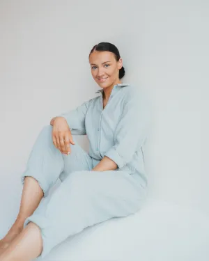 Shana Sky Blue Collared Jumpsuit