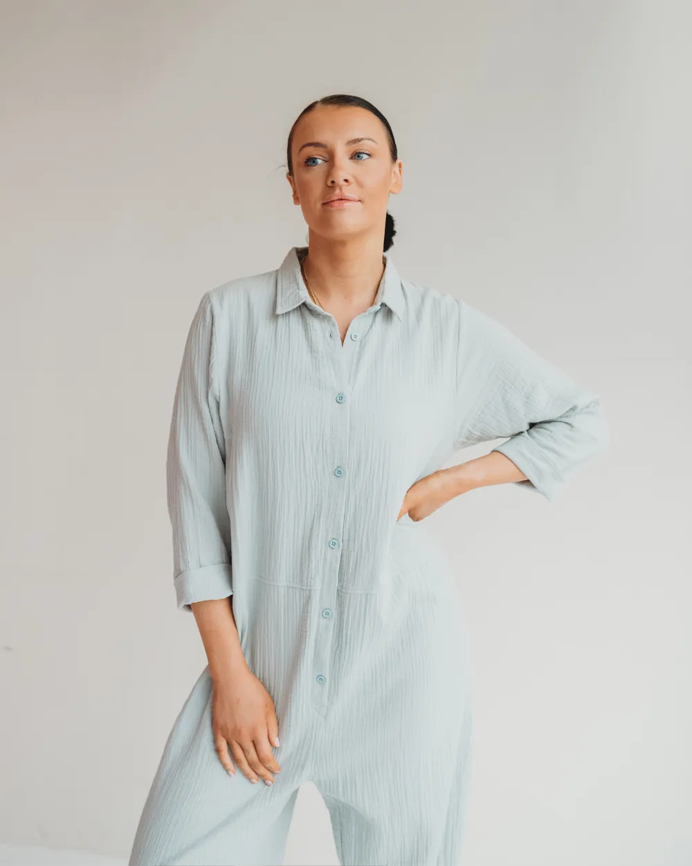 Shana Sky Blue Collared Jumpsuit