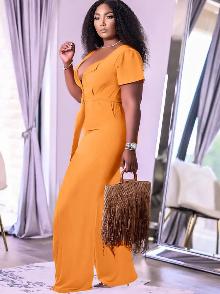 Short Sleeve Loose Wide Leg Pant Jumpsuit