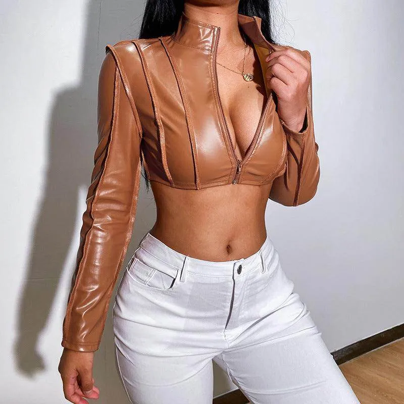 Short Zipper Faux Leather Jacket