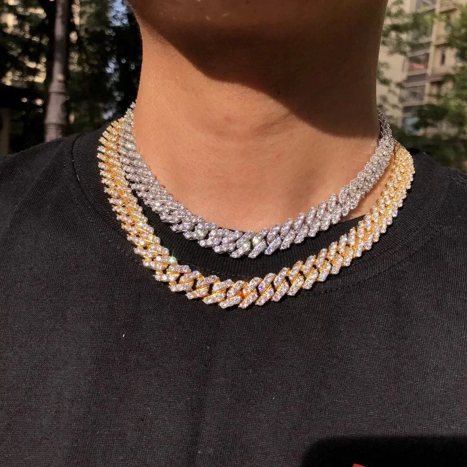 Silver  cuban chain necklace, blinged iced cuban necklace , Micro Paved 12mm S-Link Miami Cuban Necklaces Hiphop Men and women Iced necklace