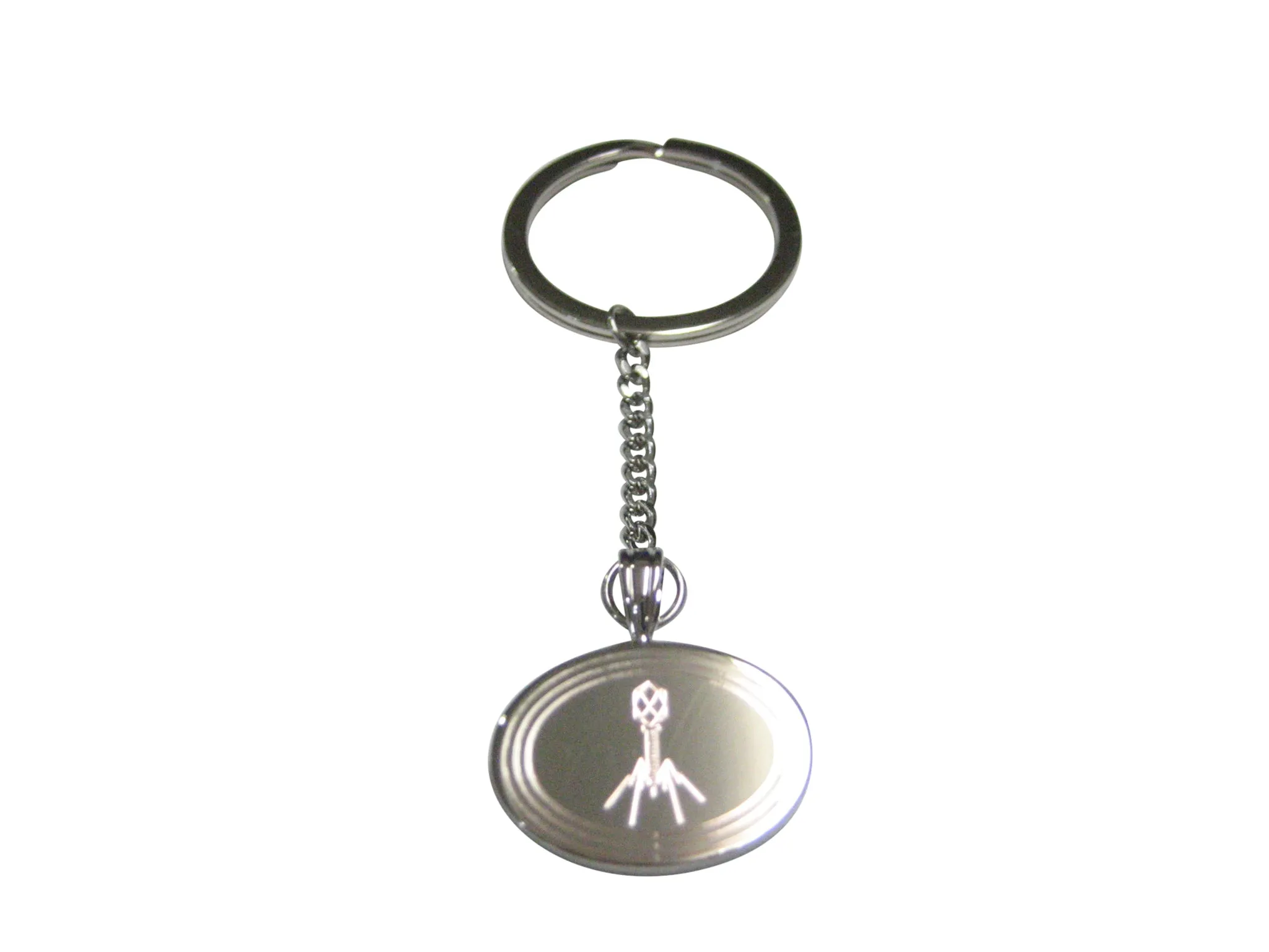 Silver Toned Etched Oval Complex Virus Pendant Keychain