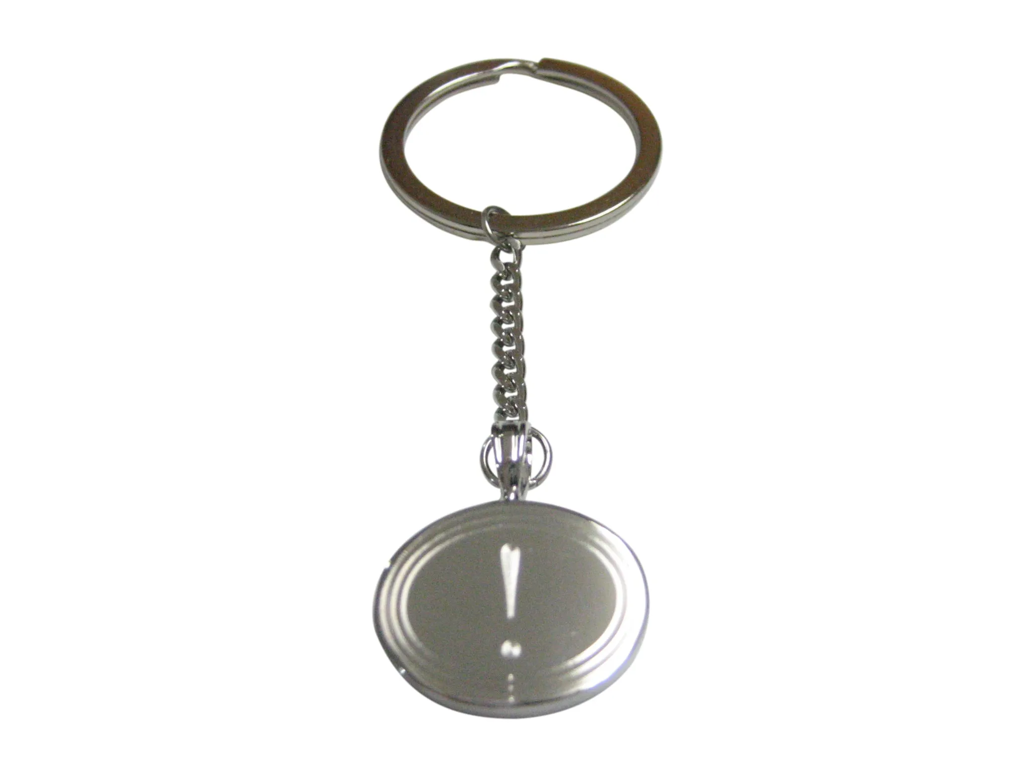 Silver Toned Etched Oval Exclamation Mark Pendant Keychain